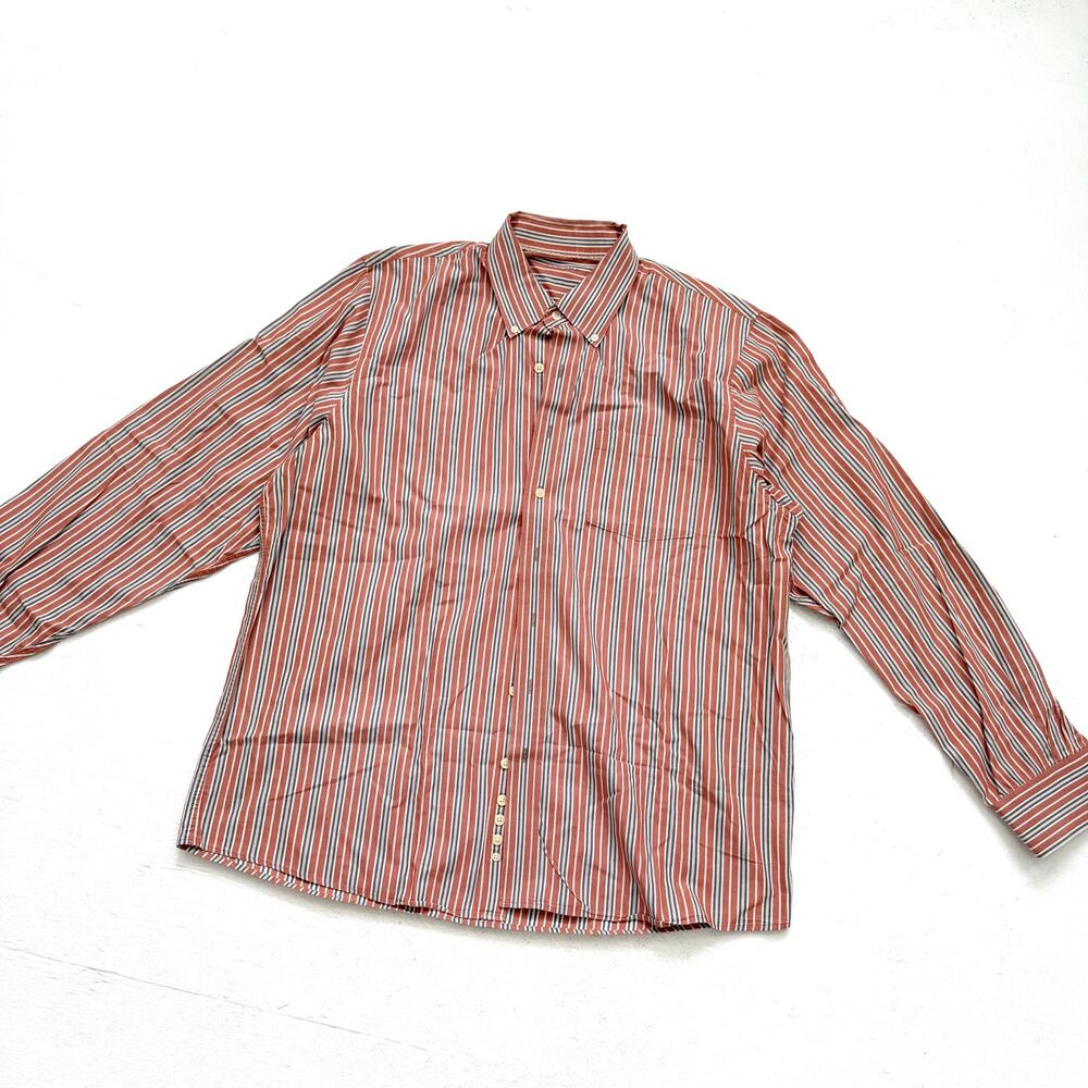 Sonoma Striped Long Sleeve Button Down Dress Shirt XLT Rust Blue Cotton
